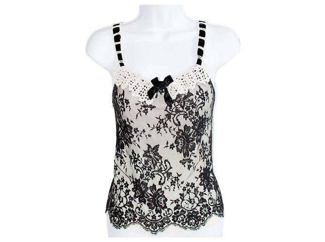 Top in pizzo e velluto Christian Dior Nero Bianco