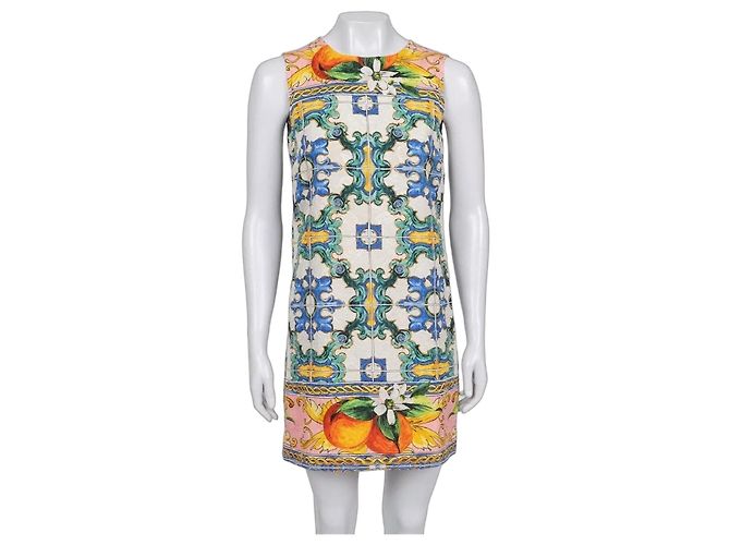 Vestido de seda e algodão estampado vibrante Dolce & Gabbana XXS usado