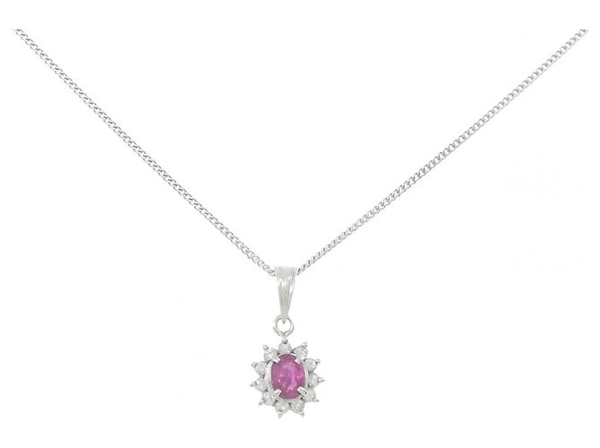 Autre Marque Collana in platino, rubino e diamanti Rosso