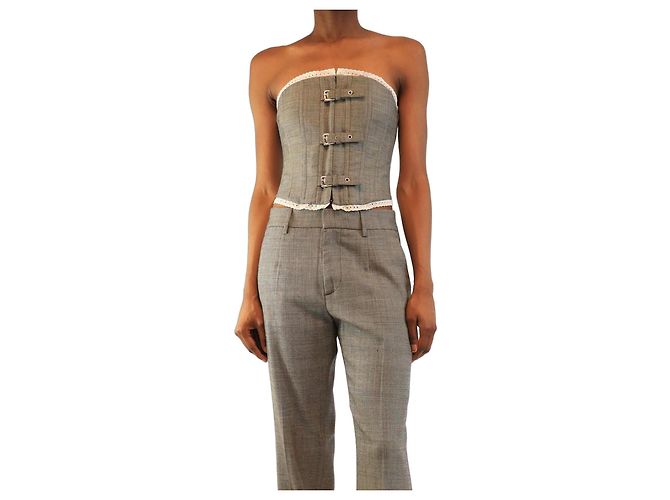 Alessandra Rich Grey bukled wool bustier - size UK 8