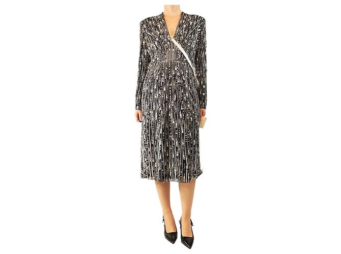 Jenny Packham Schwarzes Kleid mit Perlenbesatz - Größe UK 14