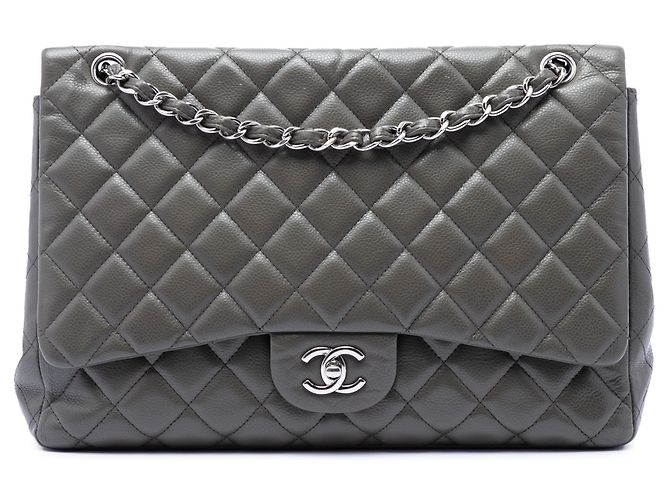 Chanel Gray Maxi Classic Caviar Single Flap Castaño Gris antracita