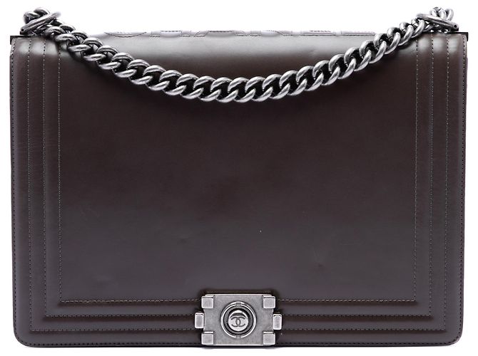 Le Boy Chanel Boy Flap em couro de vitelo vitelo marrom Large Castanho escuro