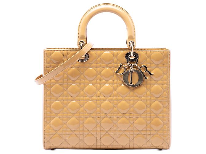 Dior Beige Large Patent Cannage Lady Dior