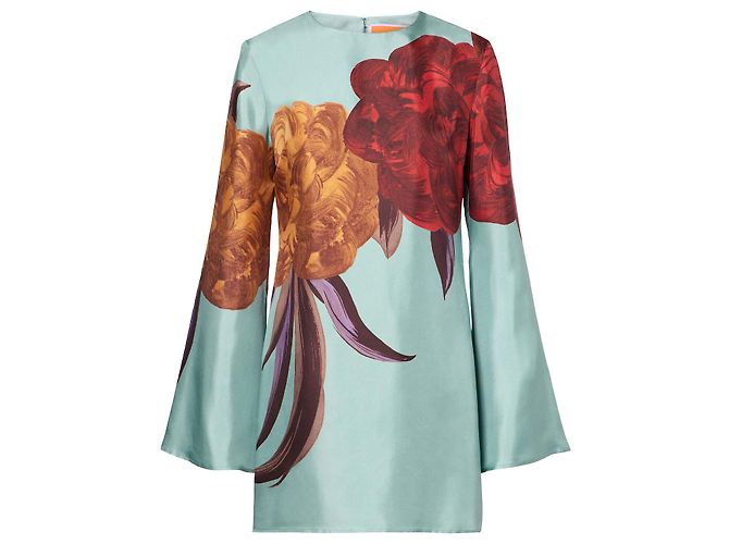 Autre Marque La DoubleJ Seidenkleid mit Blumenprint Rot Hellblau