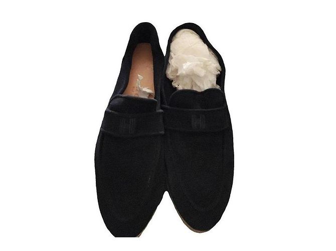 Hermès Black Suede Loafers