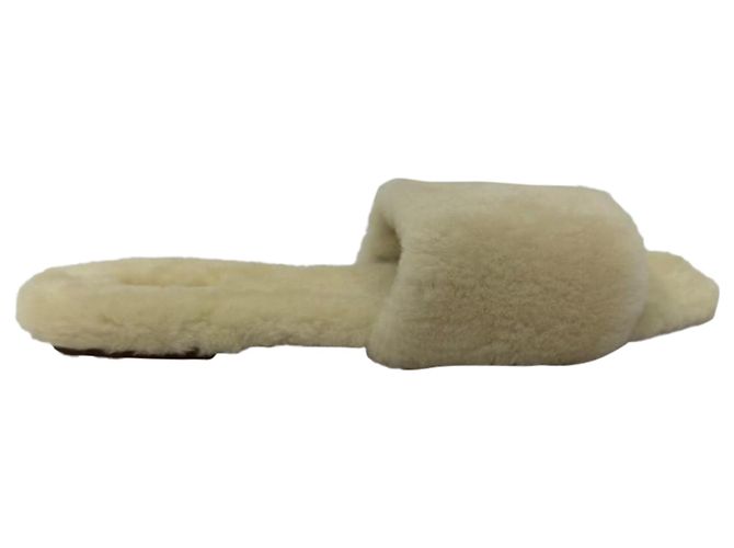 Aeyde Anna Shearling Slides in White Wool Cream