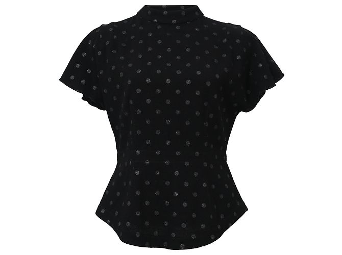 Top ajustado de manga curta com gola fechada de bolinhas Marc Jacobs em viscose preta Preto