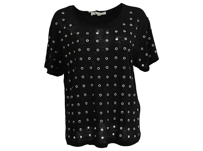 Camiseta com ilhós Maje em algodão preto