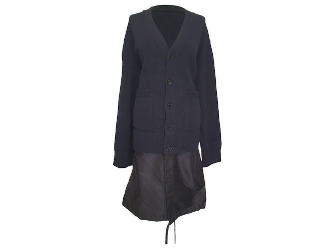 Burberry Perren Contrast Nylon Panel Cardigan aus schwarzer Wolle