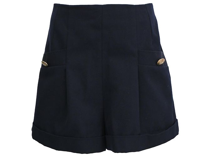 Sandro Twill High Waist Shorts aus Polyester in Navy Blue Blau Marineblau