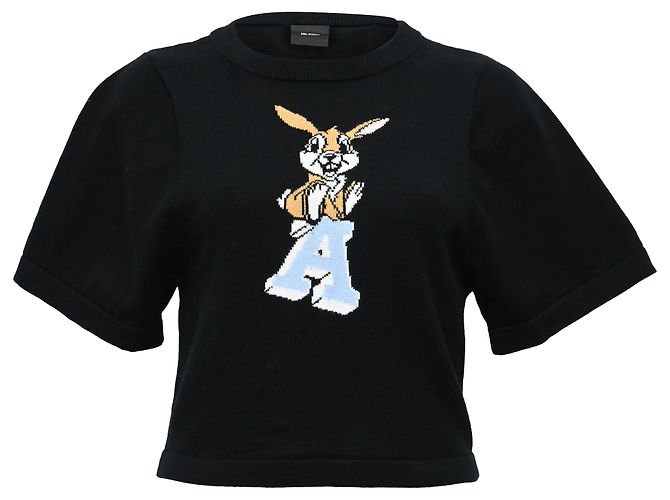 Axel Arigato Strick-Hasen-Print T-Shirt aus schwarzer Baumwolle