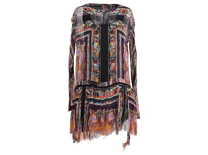 Vestido transparente estampado Dries Van Noten em seda multicolorida Multicor