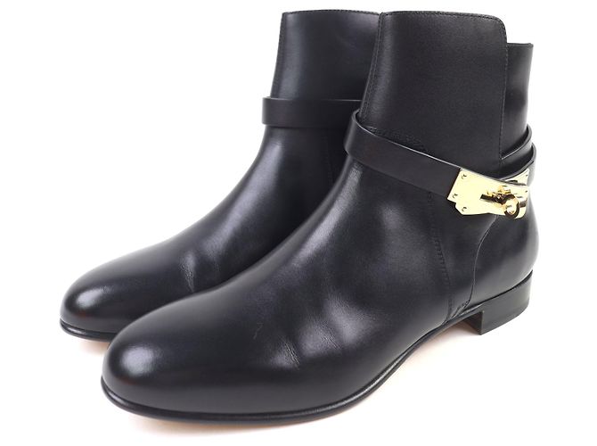 Hermès Botas curtas de couro Neo Kelly com fivela Preto