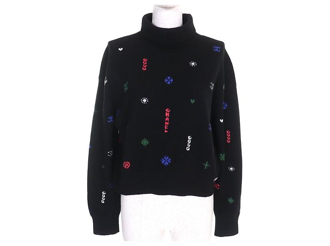 Suéter de punto de cachemira CHANEL COCO Mark Negro