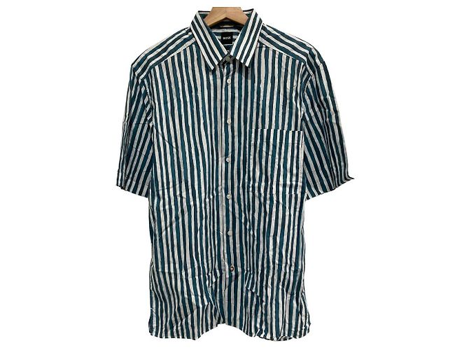 Hugo Boss Camisa BOSS de algodón a rayas de manga corta Blanco Azul