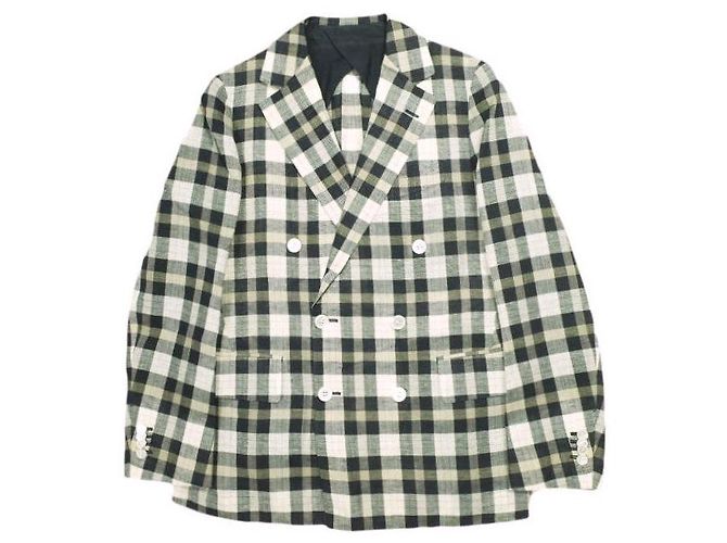 Autre Marque Drawer Loro Piana Check Wool Linen Jacket Blue