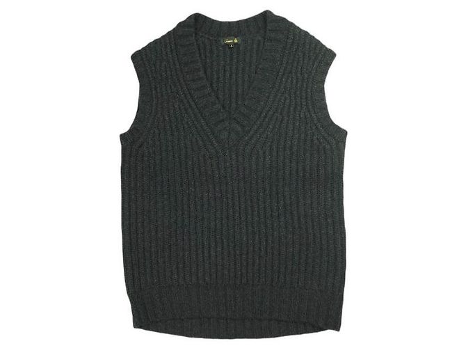 Autre Marque Colete de malha de lã canelada Camel e nylon Drawer Marrom Cinza antracite