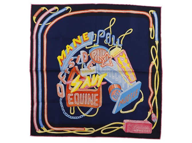 Hermès Sciarpa in seta Hermes Chevaloscope Blu Giallo 