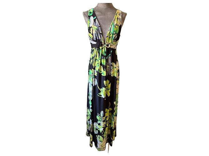 Roberto Cavalli Maxikleid mit Blumenprint Schwarz Mehrfarben Grün