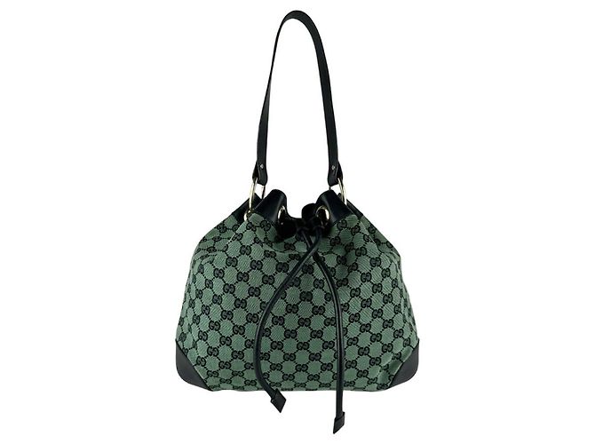 Borsa a tracolla Gucci GG Canvas e pelle Nero Verde