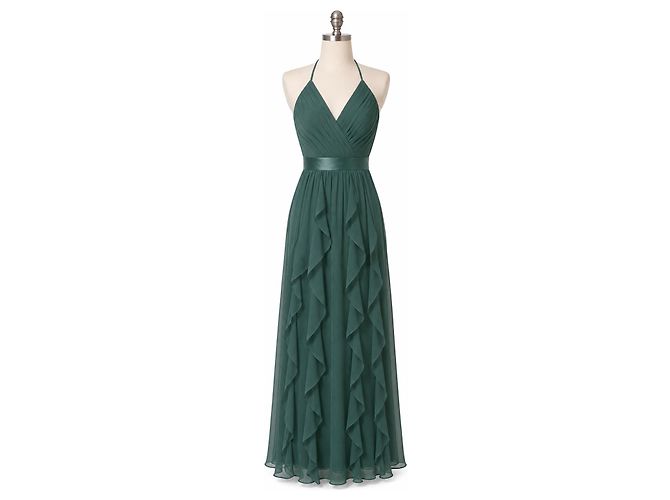Autre Marque White by Vera Wang Maxikleid Halterneck mit Rüschen Waldgrün Dunkelgrün