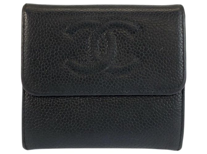 Portafoglio pieghevole in pelle nera Chanel Coco Mark Nero