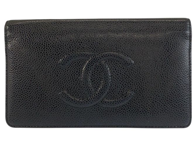 Chanel Coco Mark Black Leather Long Wallet