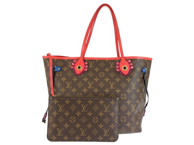 Louis Vuitton Monogram Totem Neverfull MM Tragetasche Braun Rot Monogramm