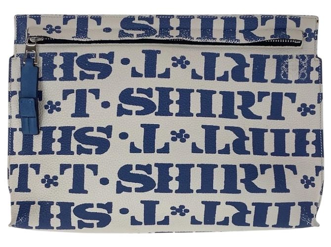 Loewe T Pouch Clutch Bag White Blue