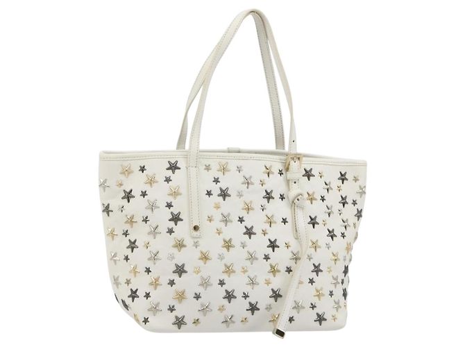 Jimmy Choo Tote Bag Leder Weiß Gold Silber Authentisch 183632A Golden