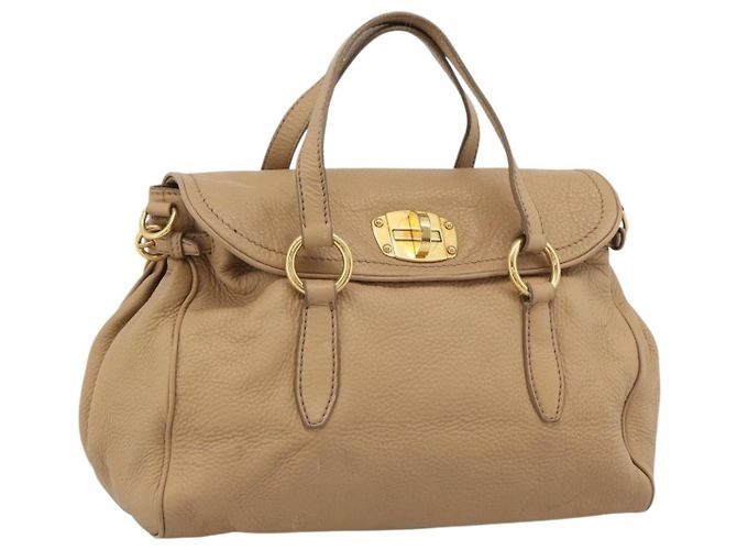 Bolsa Tote Miu Miu de couro bege dourado Auth 184214A