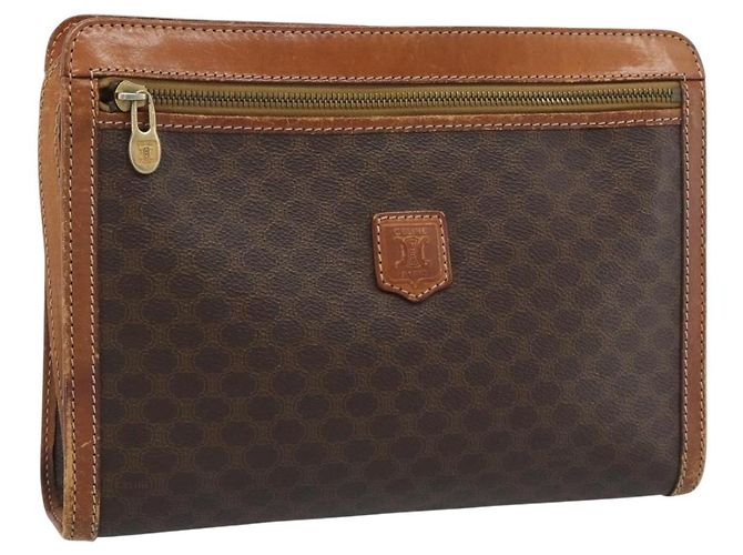 Céline CELINE Macadam Canvas Business Tasche PVC Leder Braun Gold Auth ka4622 Golden