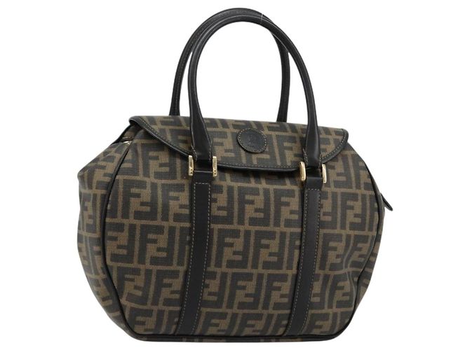 FENDI Zucca Canvas Handtasche Schwarz Braun Auth 182969V