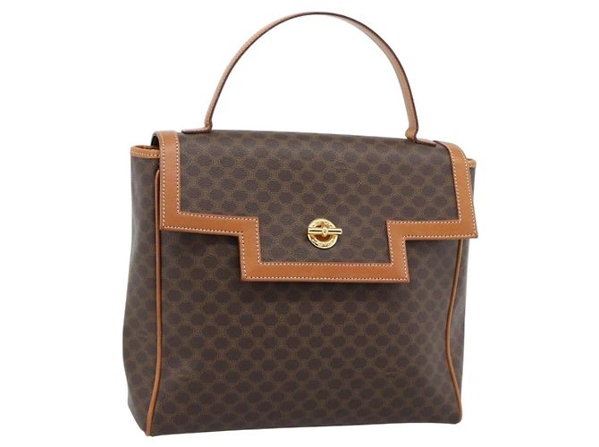 Céline Bolsa de Mão CELINE Macadam Canvas PVC Couro Marrom Ouro Auth 183052V Dourado