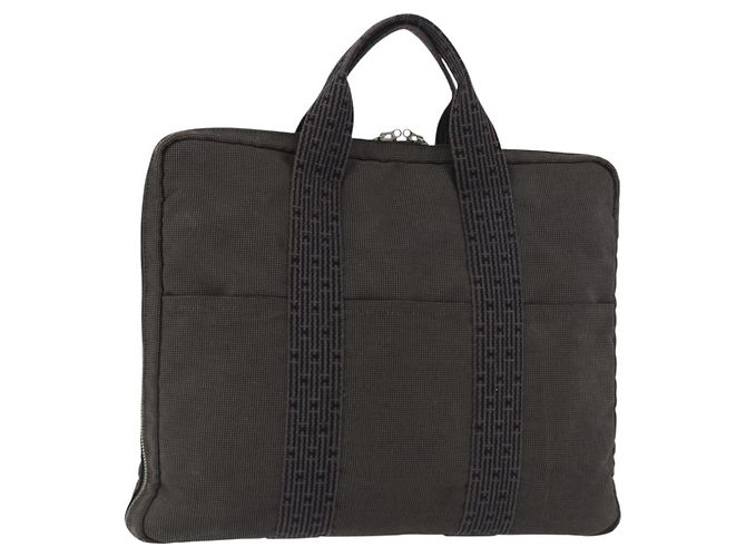 Hermès HERMES Her Line Handtasche Canvas Schwarz Silber Auth bs35384