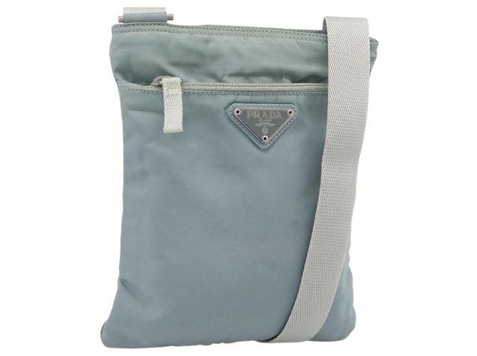 Bolso de hombro PRADA Nylon Azul Claro Plata Auth 183410