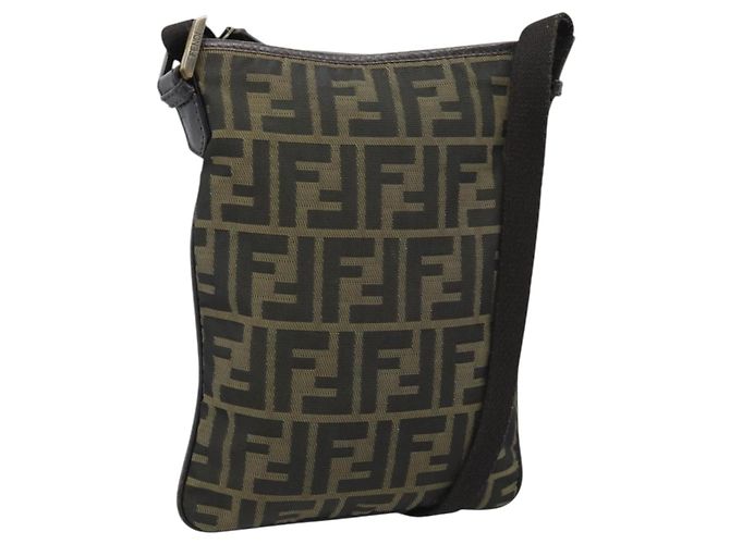 Borsa a Spalla FENDI Zucca Canvas Nero Marrone Auth 183189