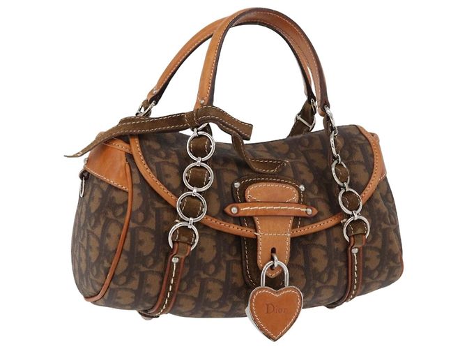 Borsa Christian Dior Trotter Canvas Romantic PVC Marrone Argento Auth 181900V