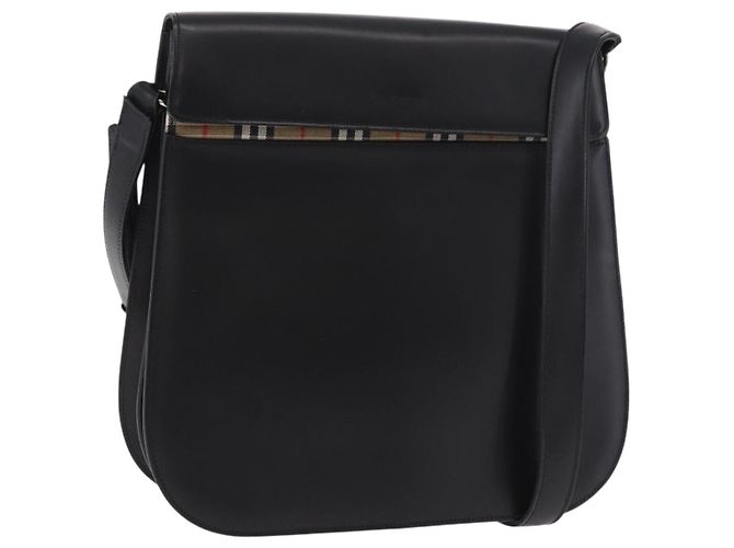 Borsa a Spalla Burberry in Pelle Nera Argento Auth 184472A Nero