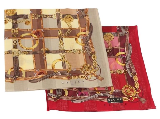 Céline CELINE Set de 2 pañuelos de algodón Rojo Beige Auth am11739A Roja