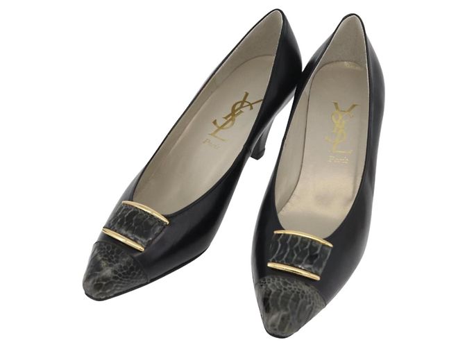 Décolleté in pelle nera e oro SAINT LAURENT Auth ti3935 Nero D'oro
