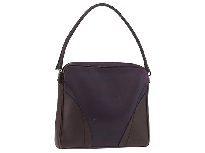 PRADA Shoulder Bag Leather Navy Silver Auth 184434 Silvery Navy blue