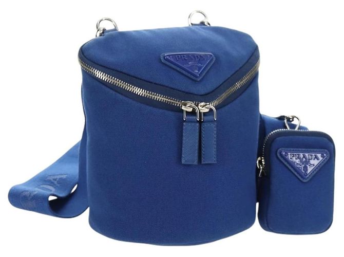 Bolsa de Ombro PRADA Canvas Azul Prata Auth 182306M