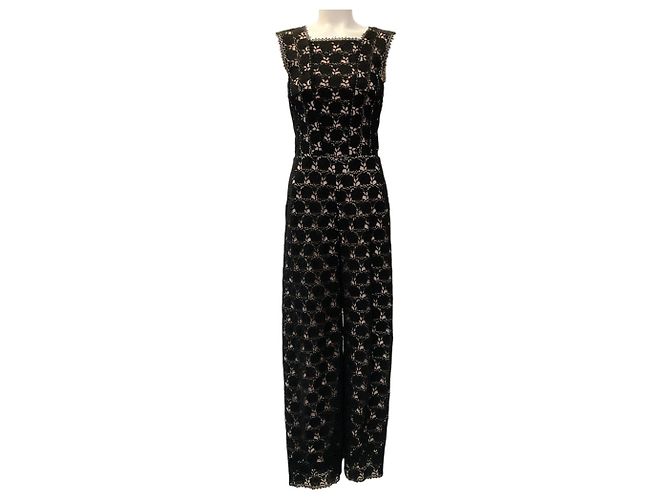 Mono de encaje de algodón negro con estampado de hibisco Yigal Azrouel