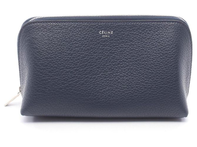16 Céline Celine Navy Leather Handbag Pouch Navy blue
