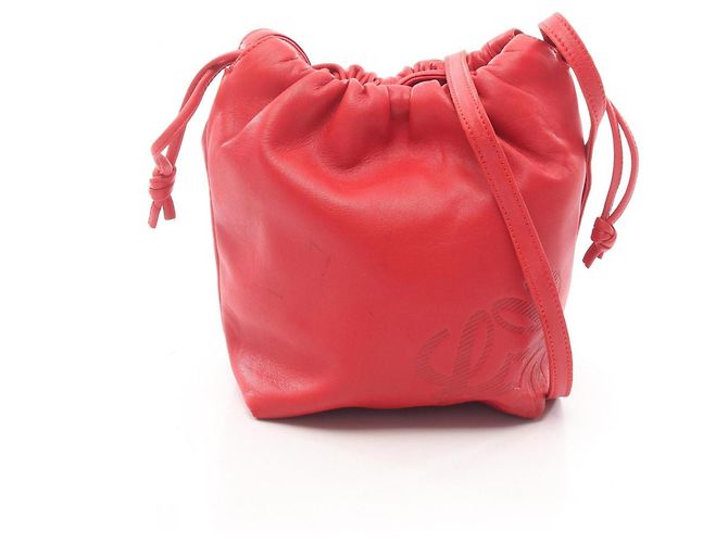 Loewe Anagram Drawstring Shoulder Bag Red