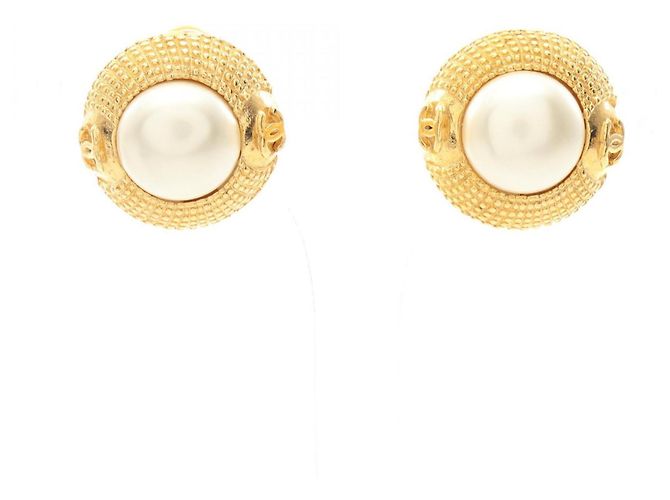 Pendientes de clip Chanel Coco Mark Blanco Dorado