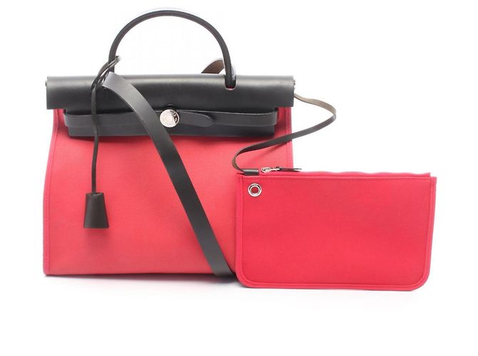 Hermès Hermes Herbag Zip PM 2-Way Handbag Black Red