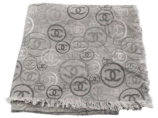 Chal de cachemira Chanel Coco Mark Castaño Negro